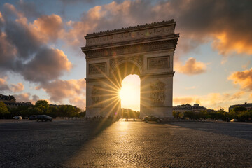View of Arc de Triomphe at sunset,