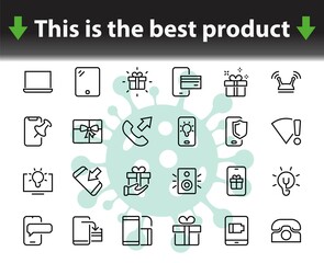 GADGET Set of vector icons of smart devices such as laptop, tablet, protection program, phone, digital network, thin line vector gadget icons, editable stroke