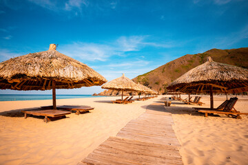 Ky Co Beach, sand on beach and blue summer sky, nature concept at Quy Nhon city , Binh Dinh Province, Viet Nam