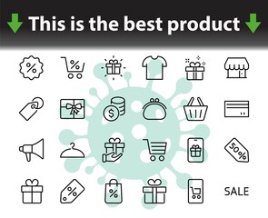 Black Friday Icon Set contains icons of Promotions, Discounts Shopping, Shopping Cart. Editable stroke. Vector Symbols, Linear