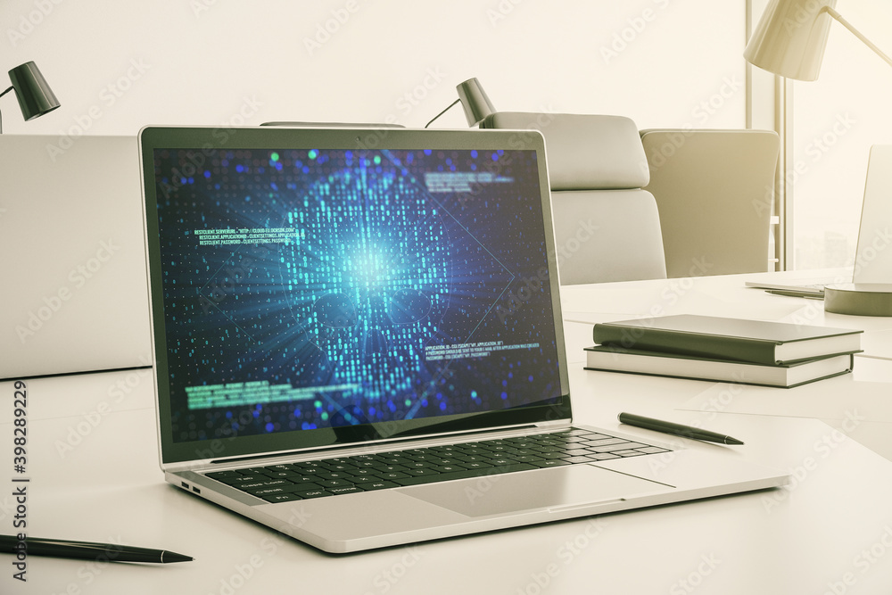 Leinwandbilder creative code skull sketch on modern laptop monitor, theft of personal data and malware concept. 3d 