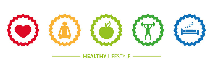 healthy lifestyle icons heart yoga and apple vector illustration EPS10