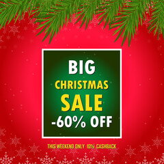 Christmas Sale banner.Big sale offer, banner template. Winter holidays discounts and sellout in stores and shops.