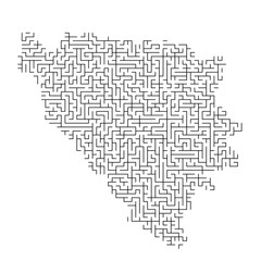 Bosnia and Herzegovina map from black pattern of the maze grid. Vector illustration.