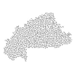 Burkina Faso map from black pattern of the maze grid. Vector illustration.