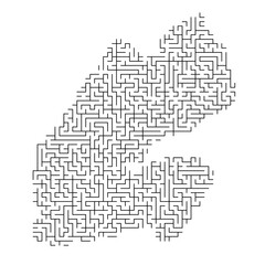 Djibouti map from black pattern of the maze grid. Vector illustration.