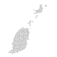 Grenada map from black pattern of the maze grid. Vector illustration.