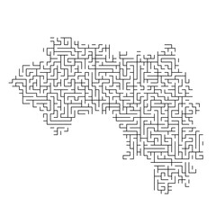 Fototapeta na wymiar Guinea map from black pattern of the maze grid. Vector illustration.