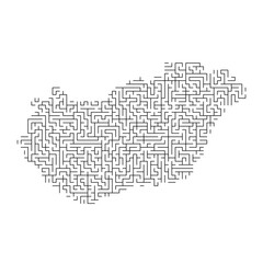Hungary map from black pattern of the maze grid. Vector illustration.