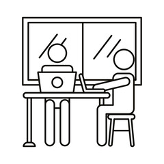 avatars couple coworking in laptops in the office line style icon