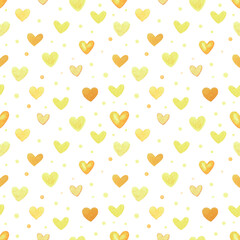 Seamless pattern with yellow hearts. Hand drawn watercolor illustration. Decorative elements. Creative art work