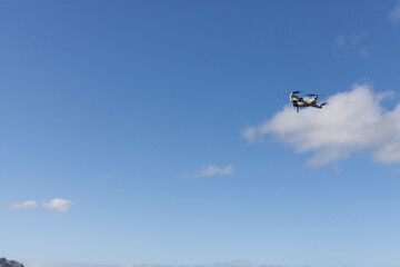 Professional cinematographic drom with video camera filming the Tramuntana mountains on the road to Sa calobra