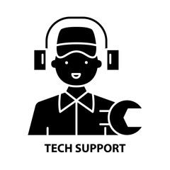 tech support symbol icon, black vector sign with editable strokes, concept illustration