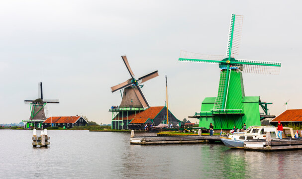 Windmills in Zaanse Schans, Netherlands.