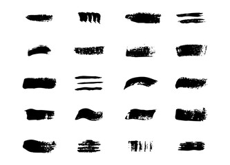 Brush strokes in black color. Grunge design elements. Speech bubbles. Dirty distress texture banners. Grungy painted texture. Vector illustration