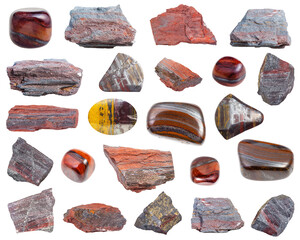 collection of various Jaspillite (Jaspilite) natural mineral gem stones and samples of rock...