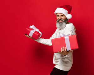 bright picture of handsome man in christmas hat.