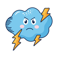 cloud kawaii with rays weather comic character