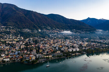 Fototapeta na wymiar Aerial view in the morning, Locarno, Lake Maggiore, Ticino, Switzerland