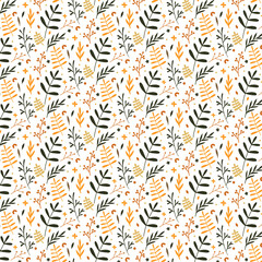 seamless pattern with flowers and branches, dots and leaves in calm bright vintage colors perfect for fabric and baby textiles