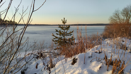 Russia, Karelia.Kostomuksha. Here is a lake on a Sunny winter day. December 09, 2020.