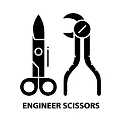 engineer scissors icon, black vector sign with editable strokes, concept illustration