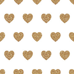 Vector seamless pattern with gold hearts. Shiny sparkling background with glitter