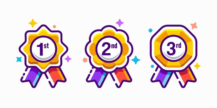 1st 2nd 3rd medal first place second third award winner colorful badge guarantee winning prize ribbon symbol sign icon logo template Vector clip art illustration set