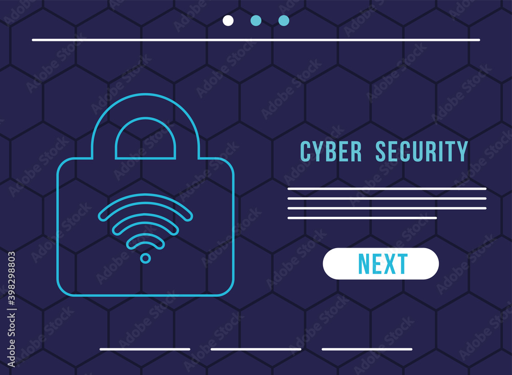 Poster cyber security infographic with wifi waves in padlock