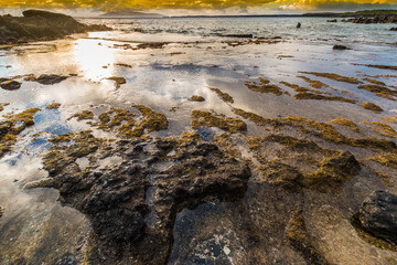 Kanaio Beach And Sunset Over Kahoolawe Island And La Perouse Bay, Makena-La Perouse State Park, Maui, Hawaii, USA