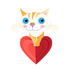 Beautiful vector illustration of a Valentine with a funny cat