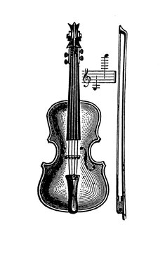 Musical instrument: violin with its classical shape and fiddlestick
