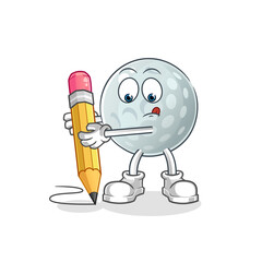 golf ball write with pencil character. cartoon mascot vector