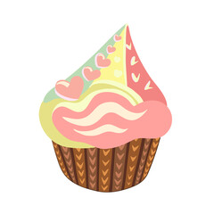 Beautiful cake with hearts flat. Wedding. Valentine's Day. Vector illustration