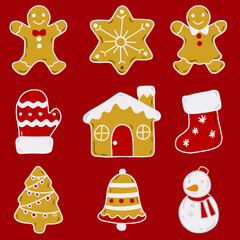 Set of collection of Christmas-themed cookies.