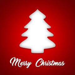 Illustation of a Christmas greeting card with a Christmas tree in white on a red background