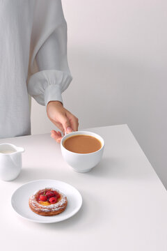 Breakfast with Cappuchino and Raspberry cake