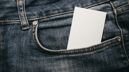 white paper in blue jeans Back pocket Business fashion Denim Hipster