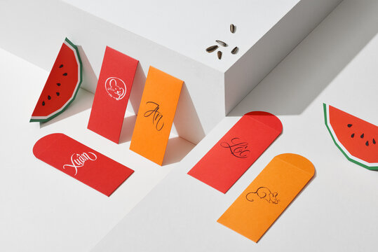 Decoration for Vietnam Tet holiday, also lunar new year. Lucky envelopes for Best wishes.