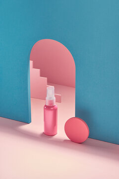 Bottles mock up on pastel colored background.