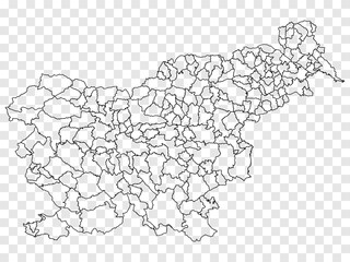 Blank map of Slovenia. Municipalities of Slovenia map. High detailed vector map of Slovenia on transparent background for your web site design, logo, app, UI. Stock vector. EPS10. 