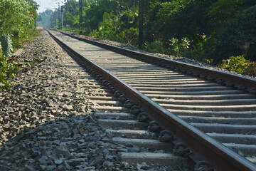 Fototapeta premium Close up of railway track or line or railroad of the Indian Railways