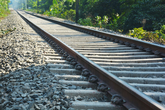 Close up of railway track or line or railroad of the Indian Railways