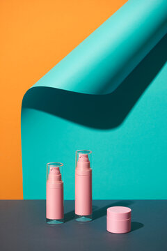 Blank pink cosmetic skincare makeup containers
