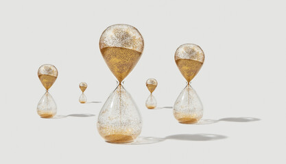 Hourglass with golden sand and shadows.