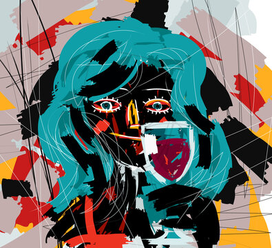 abstract girl drinking a glass of wine