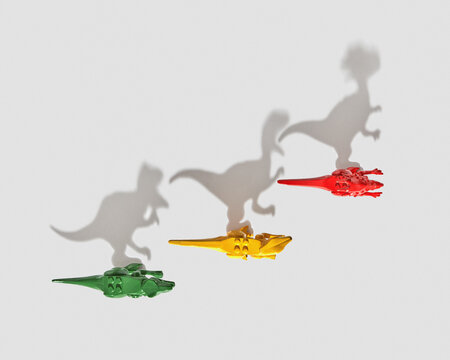 Shadows from dinosaur toys.