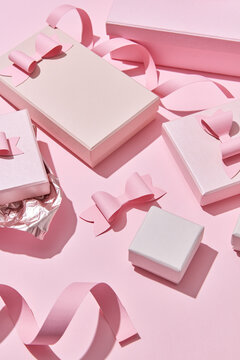 Congratulatory boxes and paper ribbons.