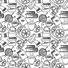 seamless pattern, autumn doodle elements, ornament for wallpaper and fabric, wrapping paper