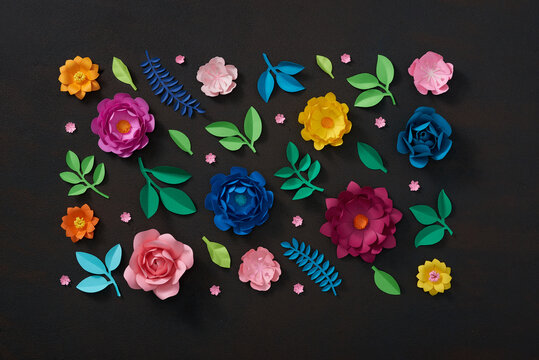 Color flowers paper background. Decorative paper flowers. - Powered by Adobe